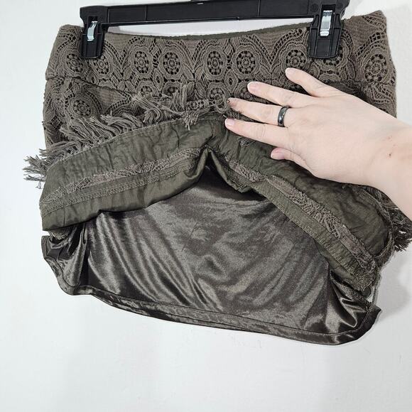 Brown Lace Fringe Beaded Mini Skirt. Leshop. Size Small. - Picture 6 of 7
